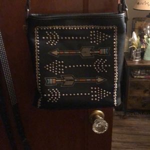 Leather Crossbody Bag with Stud and Sewn Details